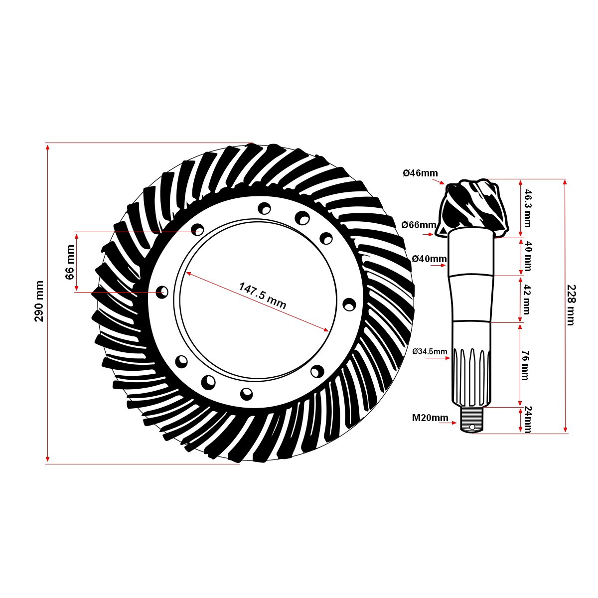 Grup conic fata U-650 U-651 (7 dinti pinionul cu 41 de dinti coroana)